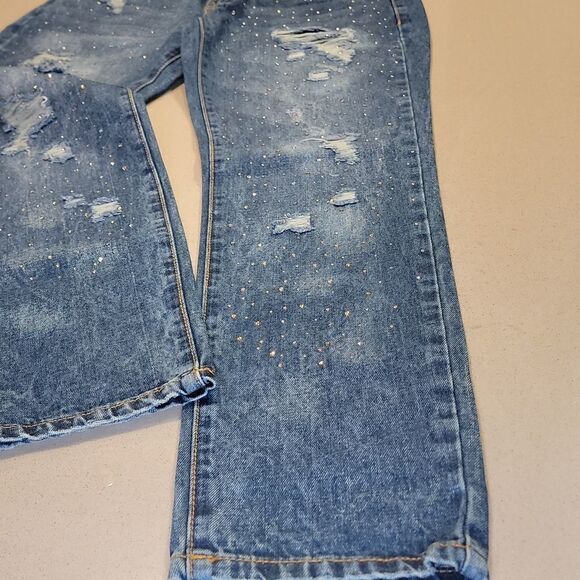 Litz Mid Rise Distressed Jeans with gold bling - Picture 6 of 16
